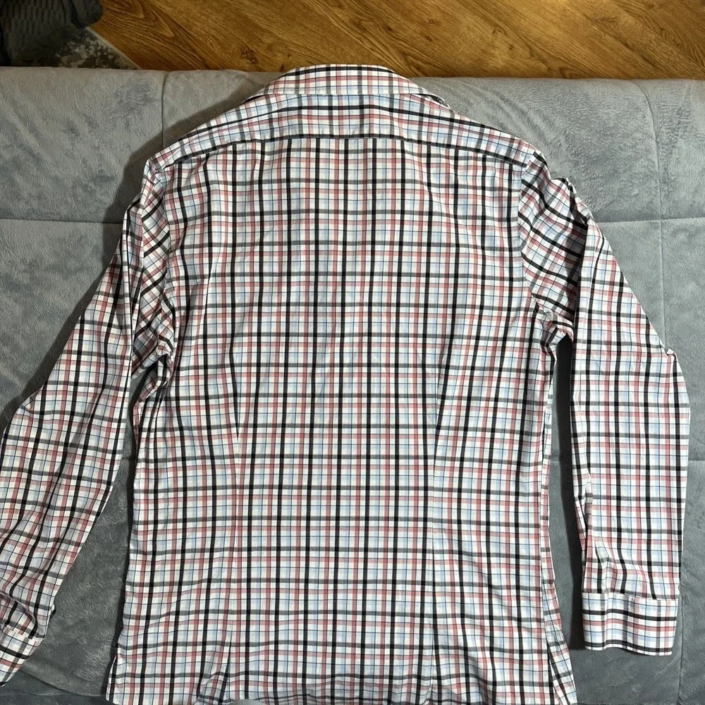 Banana Republic Shirt Mens Large Tall Red White Blue Plaid Slim Fit Athletic Fit